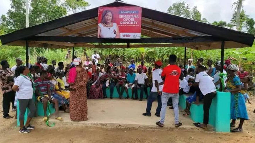 MRS. ERNESTINA OFORI DANGBEY SPARKS HOPE AGAIN, HANDS OVER 3 BUS STOP SHEDS TO 3 COMMUNITIES IN AGONA WEST